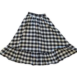 Womens Maxi Full Skirt Black White Check Tiered Ruffle Size 12 Cotton Picnic